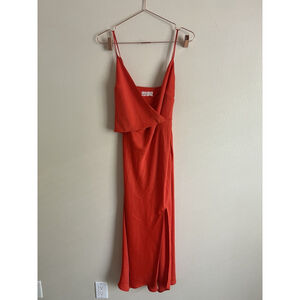 New Urban Outfitters Bright Orange Red Satin Slip Wrap Dress Size M